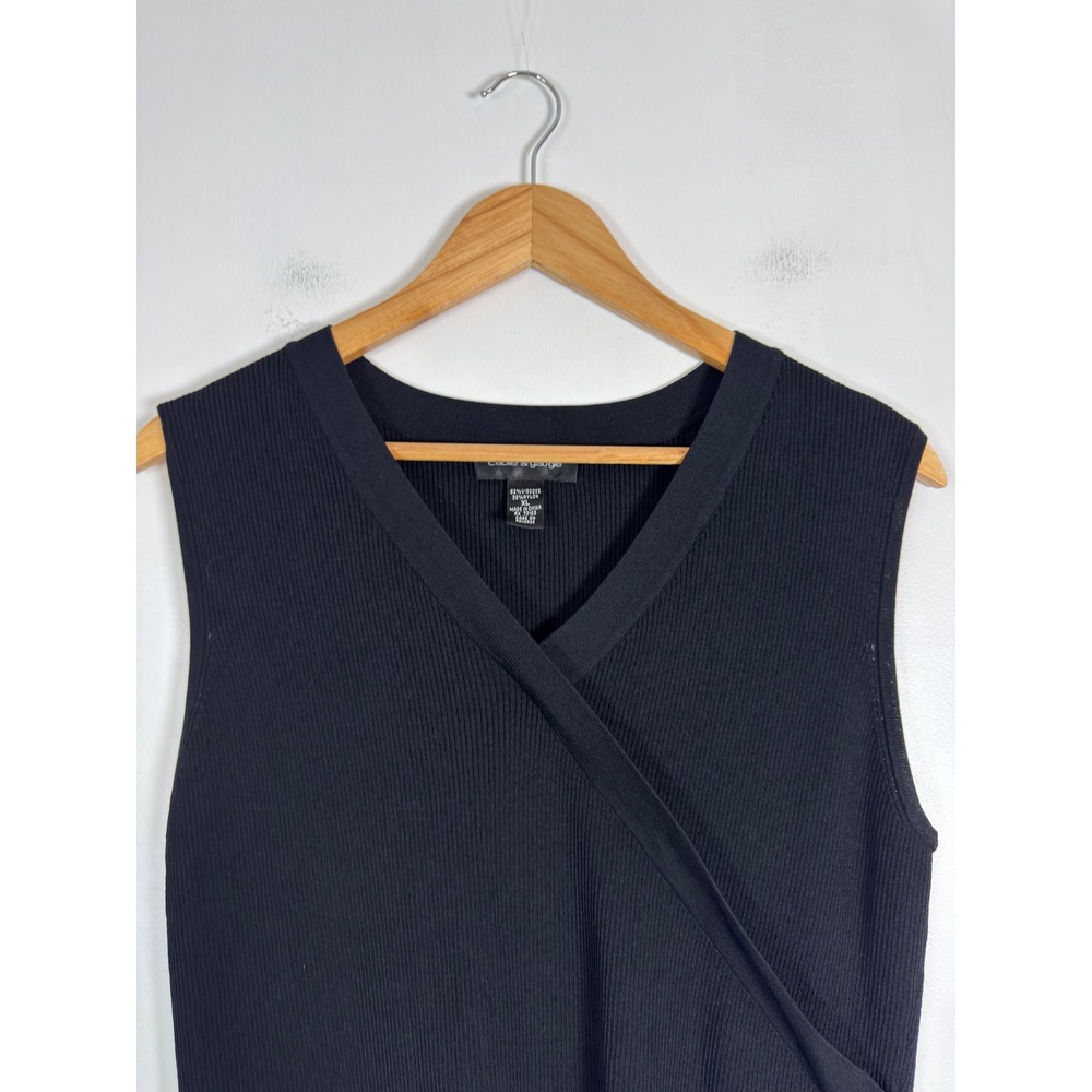 Minimalist Cable & Gauge Womens XL Knit Top Black Ribbed V-Neck Side Button Wrap - Picture 6 of 7